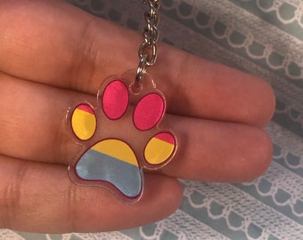 Pansexual Pan Pride Flag Paw Queer Furry 1 » Acrylique Charm Keychain