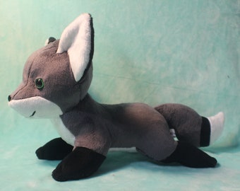 Chibi Ash Grey Foxy Fox Laying Beanie 14" Plush Handmade Original Plushie