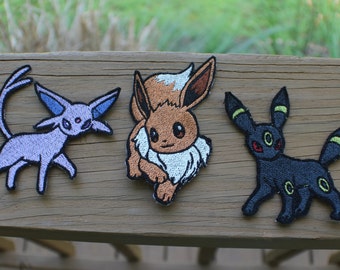 Eeveelution pokemon inspired eevee espeon umbreon 4" iron-on patch set 2