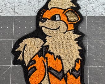 Growlithe Pokemon inspired 4” iron-on patch