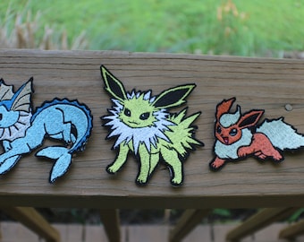 Pokemon Eeveelution Eevee Flareon Jolteon Vaporeon 4" iron-on patch set 1