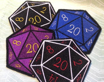 Écusson thermocollant D20 Dice D&D RPG inspiré du jeu de table 2,5 pouces ou 3,5 pouces