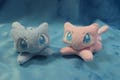 6" Mew and Shiny Mew Plushie Pokemon inspired Minky Handmade Plush