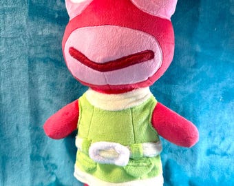 Peluche faite à la main de grenouille rose et rouge inspirée d'Animal Crossing dans les flaques d'eau de 14 po sur commande