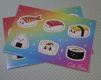Sushi Sticker Set Cutie Foodies Original food 4x6in Vinyl sticker sheet