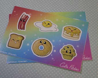 Breakfast Sticker Set Cutie Foodies Original food 4x6in Vinyl sticker sheet