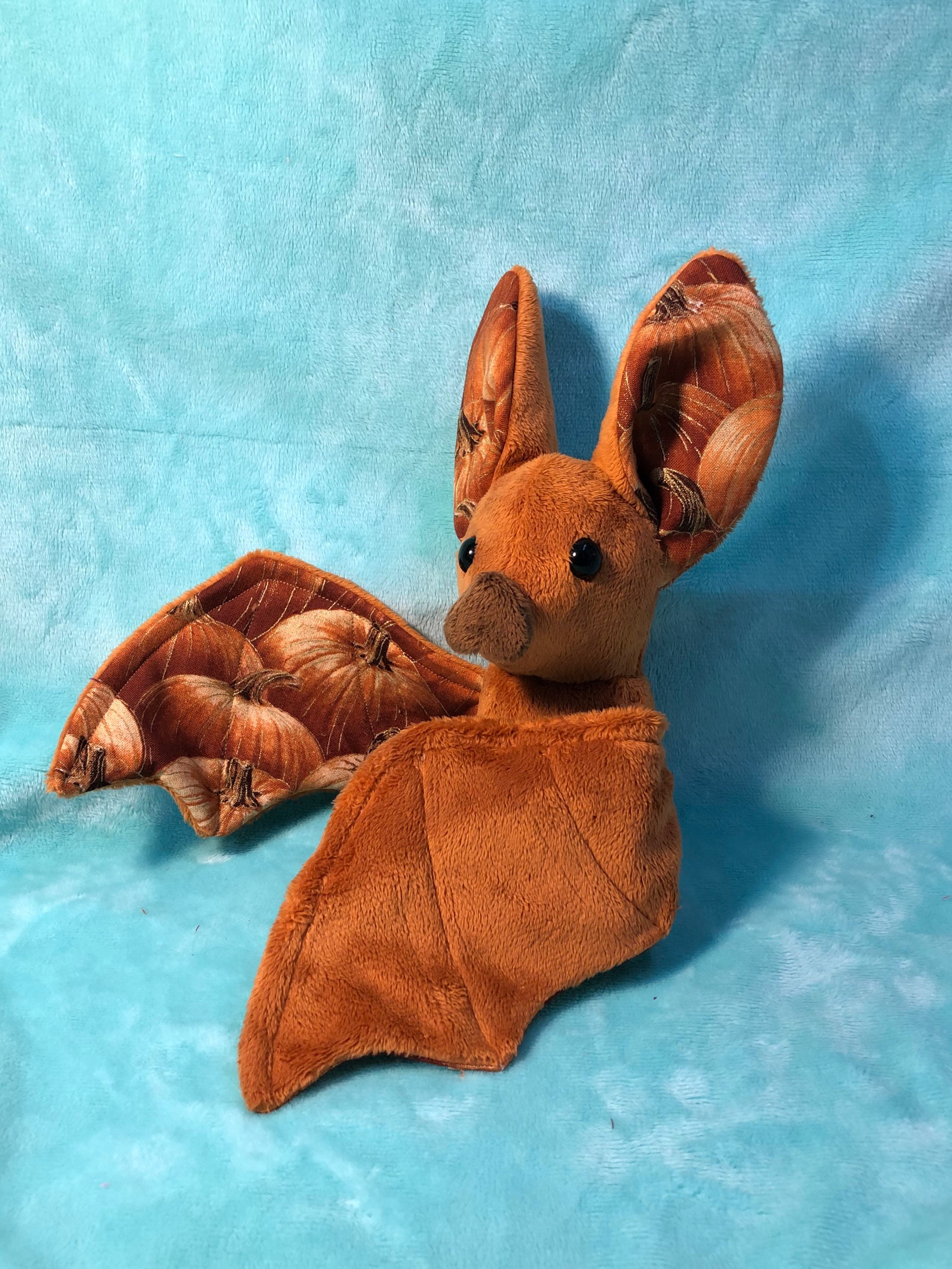 9” Pumpkin Spice Autumn Fall Rust Bat Handmade Minky Plush