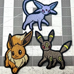 Eeveelution pokemon inspired eevee espeon umbreon 4" iron-on patch set 2