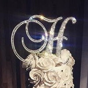 Lindos toppers de bolo de casamento de cristal Swarovski 4 '' em qualquer letra monograma topper de bolo personalizado, topper de bolo brilhante, topper de bolo de strass
