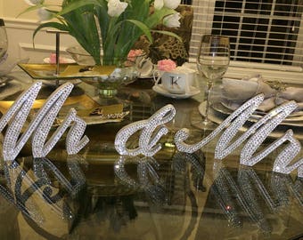 Custom Swarovski Crystal "MR & MRS" 5" standing sweetheart table wedding sign, crystal rhinestone wedding signs, bling signs