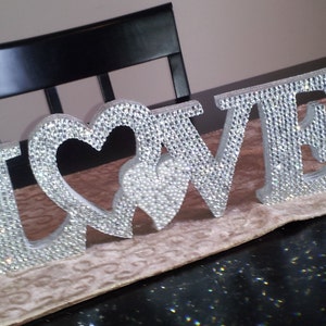 Swarovski Crystal "LOVE" 4" standing love sign with Heart in any color, rhinestone Love wedding sign, bling wedding sign