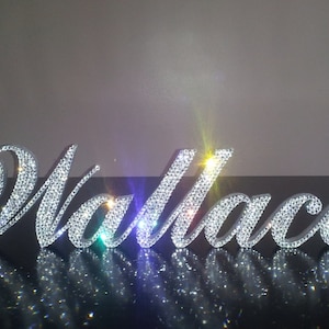 Swarovski Crystal name sign, your first or "Last NAME" up to FOUR LETTERS 4" Tall standing sign, wedding name sign, bling sign, rhinestone