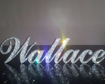 Swarovski Crystal name sign, your first or "Last NAME" up to FOUR LETTERS 4" Tall standing sign, wedding name sign, bling sign, rhinestone