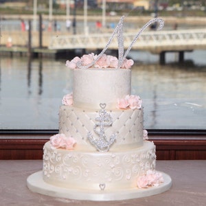 Gorgeous Swarovski Crystal ANCHOR wedding Cake topper 5'', rhinestone anchor topper, bling anchor cake topper, beach cake topper image 2