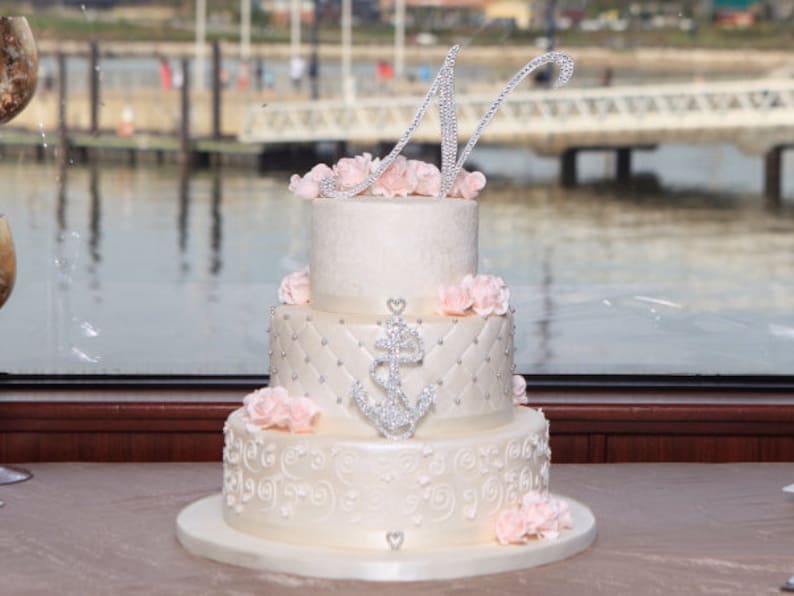 Gorgeous Swarovski Crystal ANCHOR wedding Cake topper 5'', rhinestone anchor topper, bling anchor cake topper, beach cake topper image 2