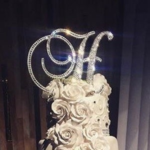 Gorgeous custom Swarovski Crystal monogram Cake toppers 6&#39;&#39; with crystals added on sides in Any Letter, bling wedding topper, rhinestone