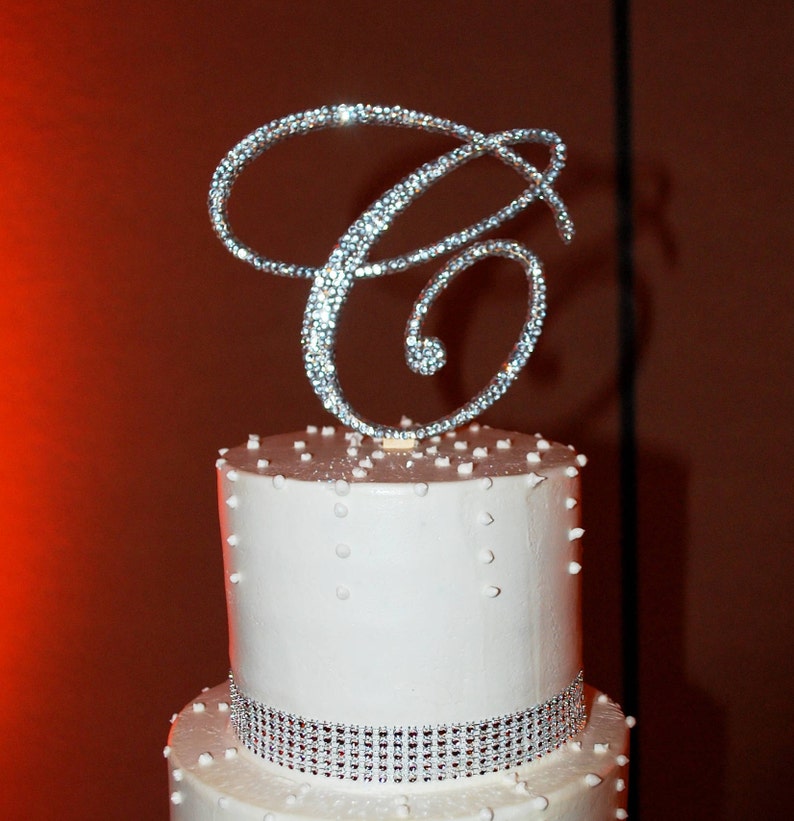 Gorgeous Swarovski Crystal Wedding Cake toppers 4'' in Any Letter monogram custom cake topper, bling cake topper, rhinestone cake topper image 5