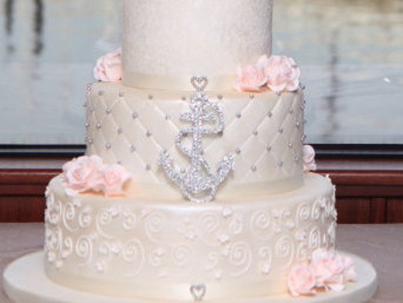 Gorgeous Swarovski Crystal ANCHOR wedding Cake topper 5'', rhinestone anchor topper, bling anchor cake topper, beach cake topper image 1