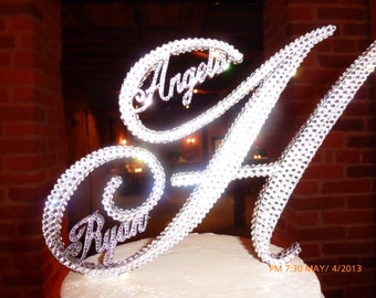 Gorgeous Custom Swarovski Crystal Wedding Cake TOPPERS 6'' WITH first NAMES customized in Any Letter, monogram cake topper, bling toppers