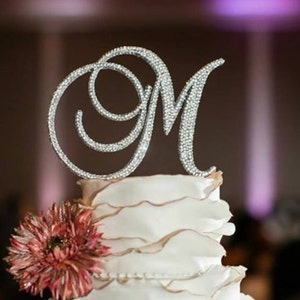 Gorgeous Swarovski Crystal wedding Cake toppers 5&#39;&#39; with crystals added front, back & sides in Any Letter, rhinestone monogram, bling topper