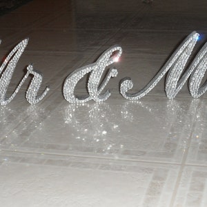Custom Swarovski Crystal "MR & MRS" 5" standing sweetheart table wedding sign. Crystal rhinestone wedding signs, bling signs