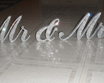 Custom Swarovski Crystal "MR & MRS" 7" standing wedding signs, rhinestone sweetheart table signs, bling Mr and Mrs signs