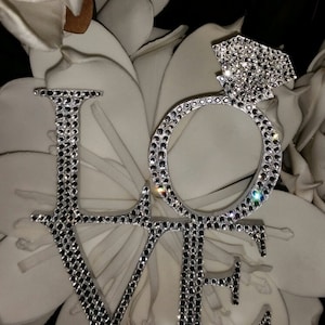 Hermoso adorno para tarta de compromiso con anillo de diamantes de 6'' con cristales Swarovski "LOVE", adorno para tarta de bodas con diamantes de imitación
