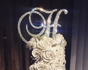 Gorgeous Swarovski Crystal wedding Cake toppers 6'' in Any Letter, monogram cake topper, bling cake topper, rhinestone cake topper, initial