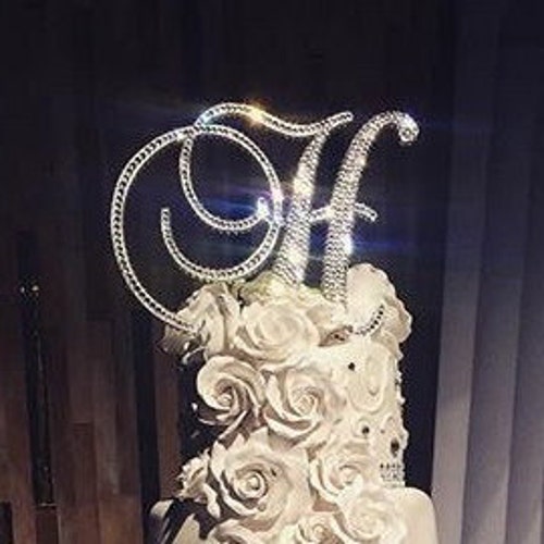 Rhinestone GOLD Crystal Covered Monogram Letter Initial Wedding Cake Topper 