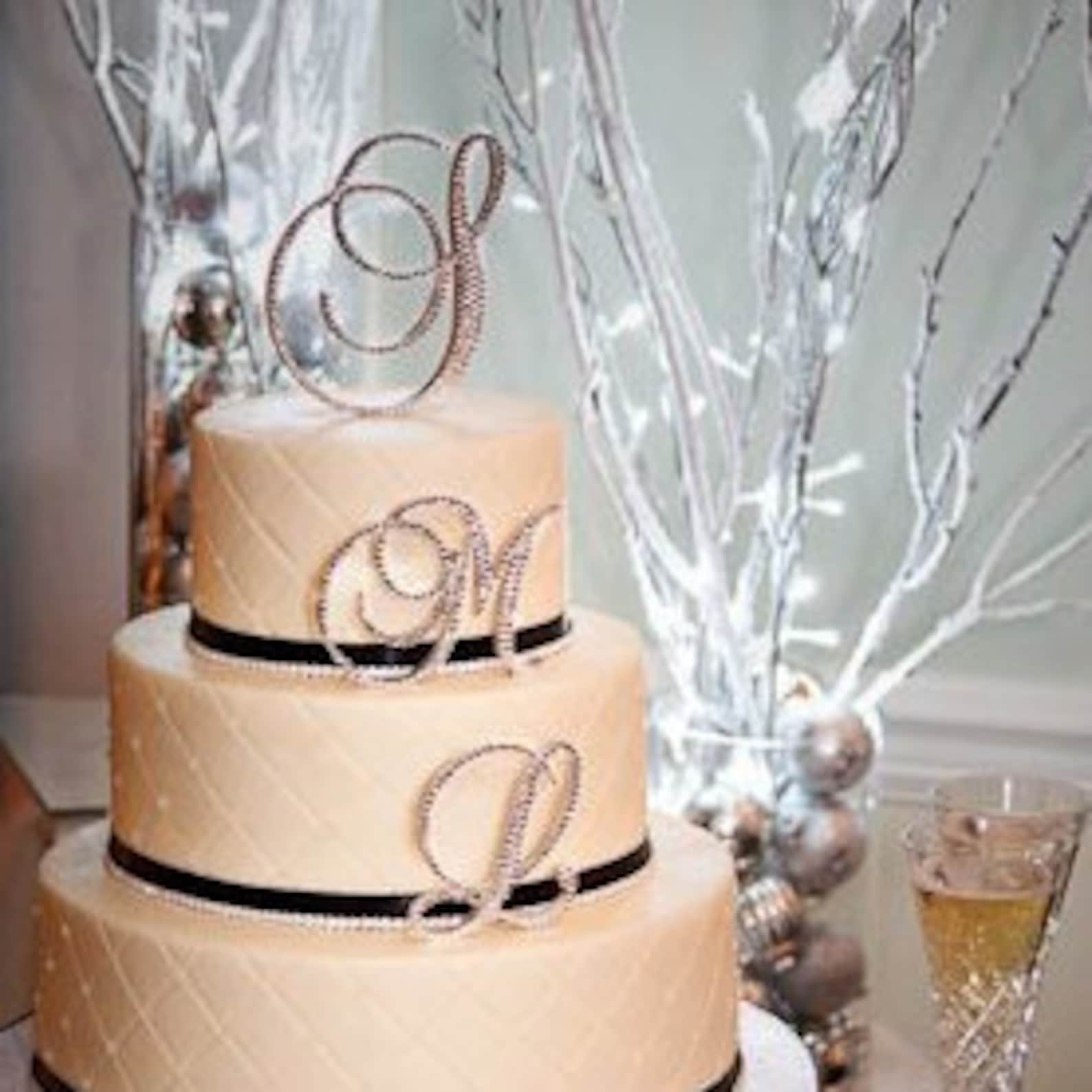 Custom Swarovski Crystal Wedding Cake ANY 3 LETTER Toppers 4'' Center Custom Swarovski Crystal Wedding Cake ANY 3 LETTER Toppers 4'' Center