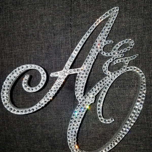 Gorgeous Wedding Cake toppers 6'' tall with TWO first initials connected. Monogram wedding cake topper, bling cake topper