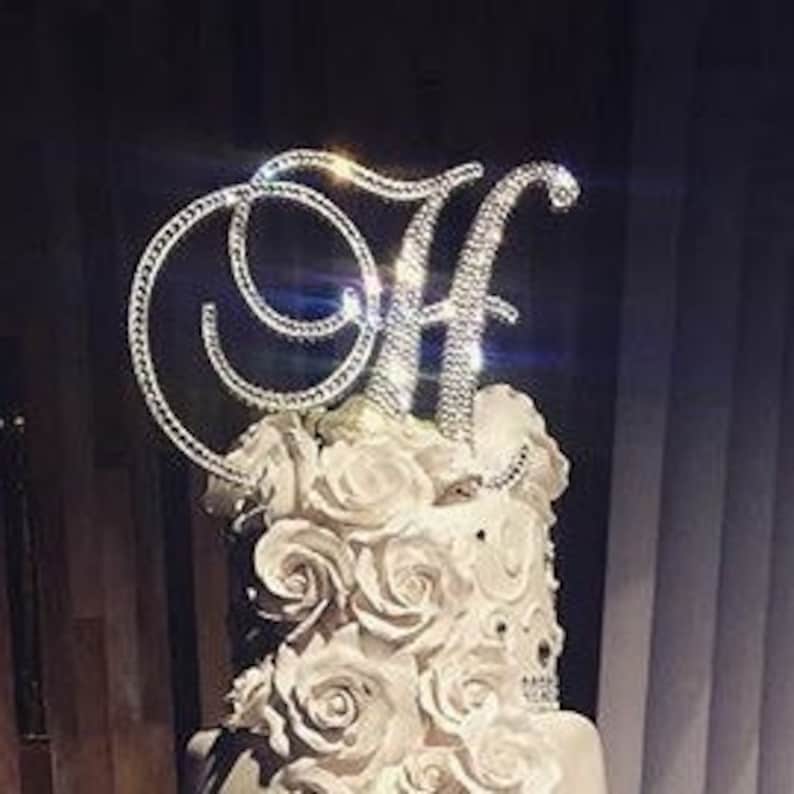 Gorgeous Swarovski Crystal Wedding Cake toppers 4'' in Any Letter monogram custom cake topper, bling cake topper, rhinestone cake topper image 7