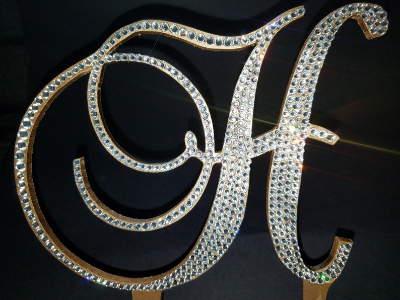 Gorgeous Swarovski Crystal Wedding Cake toppers 4'' in Any Letter monogram custom cake topper, bling cake topper, rhinestone cake topper image 2