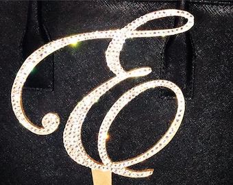 Gorgeous Swarovski Crystal monogram wedding Cake toppers 5'' in Any Letter. Rhinestone cake topper, bling cake topper, birthday cake topper