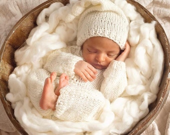 Newborn Overalls Knitted set with hat photo prop