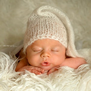 White Elf Christmas hat, Newborn Christmas hat, knitted Christmas hat