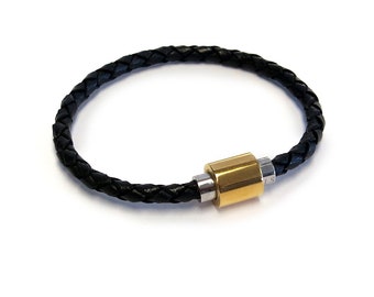 Single Leather Bracelet Two-Tone Clasp