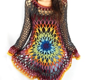 MODELLO per maglione all'uncinetto: vestito con mandala e motivo floreale (download PDF)