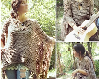 Crochet PATTERN: Freewheelin' Poncho / Keyhole Collar Fringed Poncho / Easy Crochet Pattern / Instant Download PDF