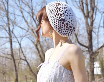 Crochet PATTERN: Filigree Lace Cap / Slouchy Hat / Snood / Renaissance Cap - Instant Download PDF