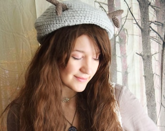 Crochet Beret Pattern: Mori Hat with Antlers & Ears (PDF Download)