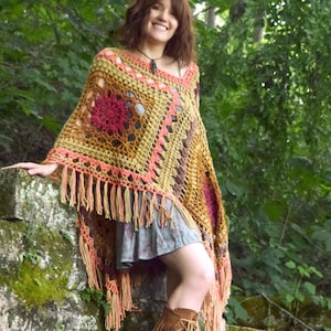 Crochet PATTERN: Kismet Poncho / Bohemian Large Poncho Pattern / Retro Hippie 60&#39;s 70&#39;s Crochet Pattern / Downloadable PDF File