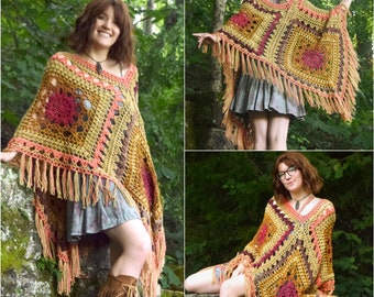 Crochet PATTERN: Kismet Poncho / Bohemian Large Poncho Pattern / Retro Hippie 60's 70's Crochet Pattern / Downloadable PDF File