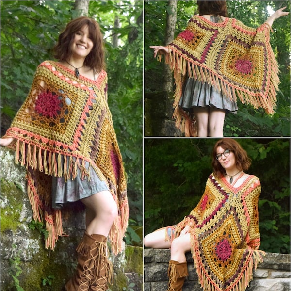 Crochet PATTERN: Kismet Poncho / Bohemian Large Poncho Pattern / Retro Hippie 60's 70's Crochet Pattern / Downloadable PDF File