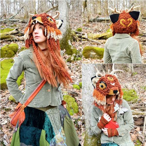 Crochet PATTERN: Forest Guide Hat / Costume Cosplay Amigrumi Crochet Pattern / Magical Fantasy Woodland Fox Antler Hat /Téléchargement instantané PDF