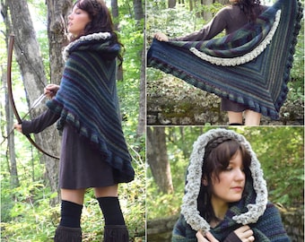 Crochet PATTERN: Novella Shawl / Hooded Faux Fur Trim Shawl / Easy Unique Shawl Crochet Pattern / Historic Fantasy Cosplay Pattern