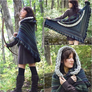 Crochet PATTERN: Novella Shawl / Hooded Faux Fur Trim Shawl / Easy Unique Shawl Crochet Pattern / Historic Fantasy Cosplay Pattern image 1