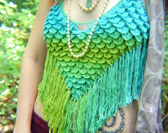 Crochet Feather Scale Halter Top PATTERN: Crocodile Stitch Bikini, Festival Costume (PDF Pattern)