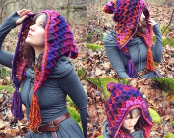 Crochet PATTERN: Quetzal Hood / Crocodile Stitch Hood / Fully Scaled Dragon Hood / Medieval Fantasy Hood - PDF Pattern Download