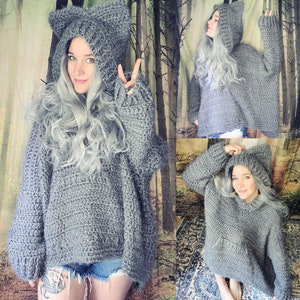 Sweater with ears on the hood hot sale
